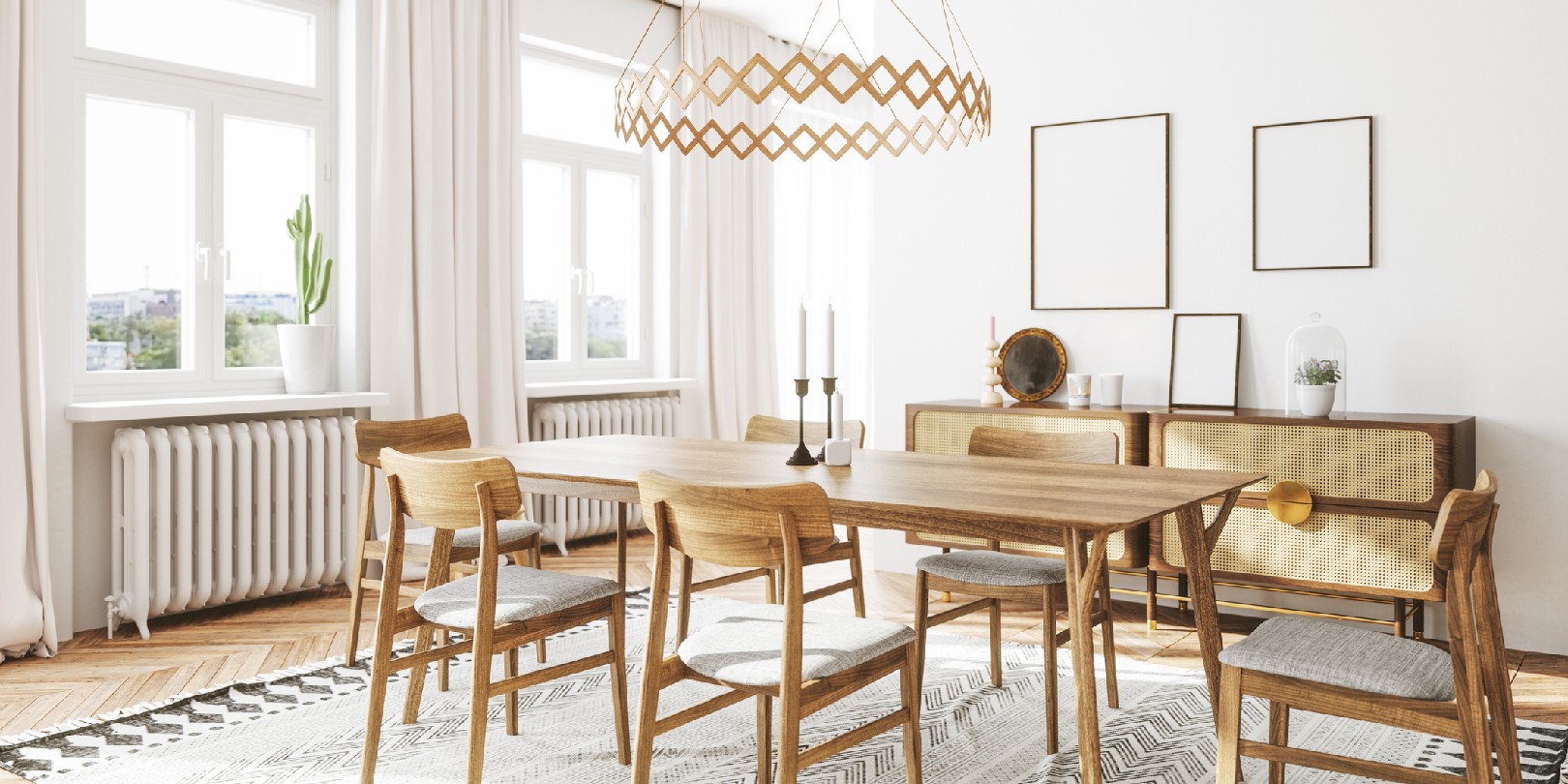 Interior of Scandinavian style dining room.